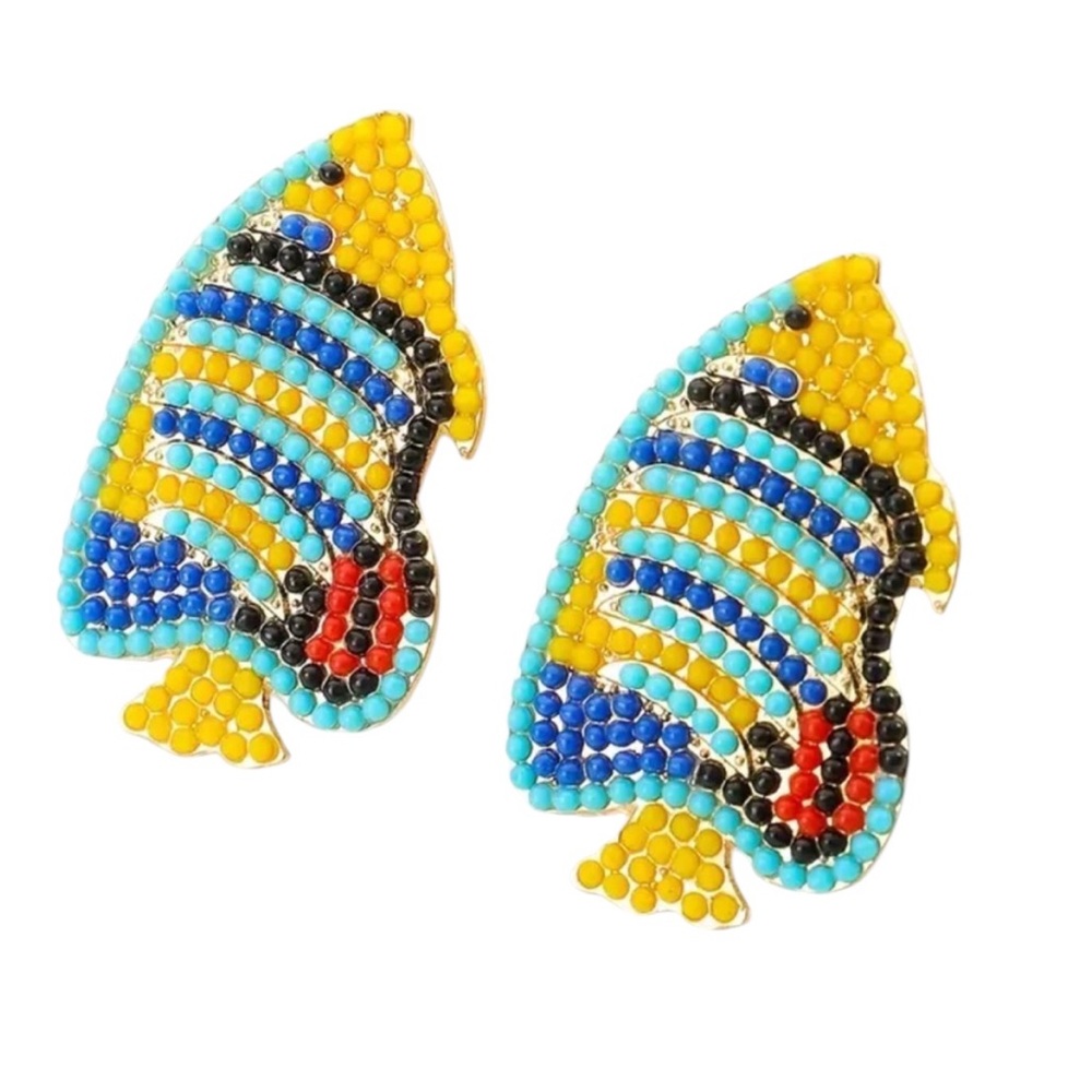 Blue Rhinestone Inlaid Tropical Fish Stud Earrings